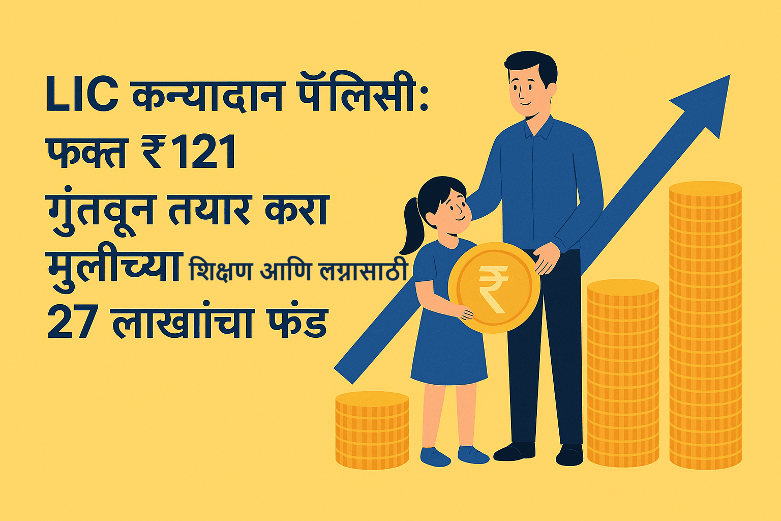 "LIC कन्यादान पॉलिसी विषयी माहिती देणारी मराठी डिजिटल पोस्टर – दररोज ₹121 बचत करून मुलीच्या लग्नासाठी 27 लाखांचा फंड"